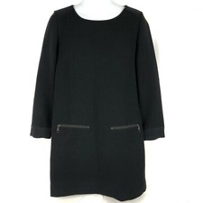 Madewell Zip Pocket Shift Dress Black Long Sleeve Solid Small