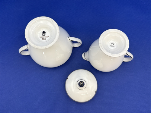 Wedgwood AMHERST Cream Sugar Set VTG Gray Band Blue Floral England - Picture 5 of 7
