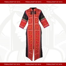 Handcrafted Hemp Thai Hill Tribe Long Jacket Dress - Embroidered Bohemian Style