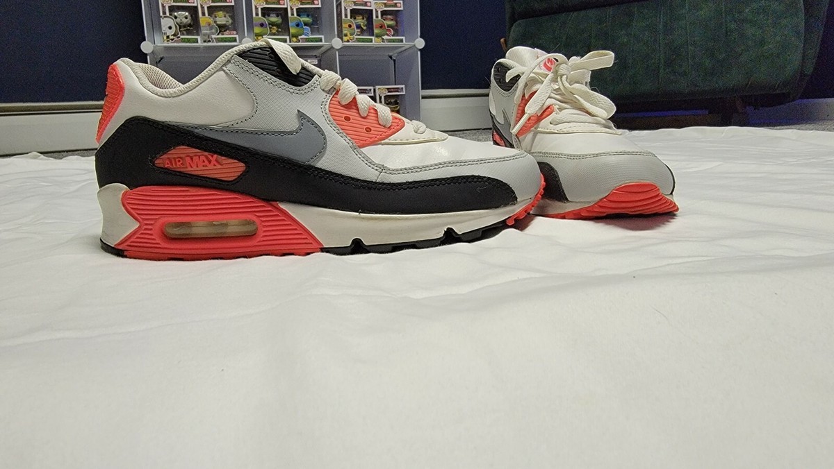 2012 Nike Air Max 90 Infrared GS 307793 137 White Black Red Grey Mesh OG DS