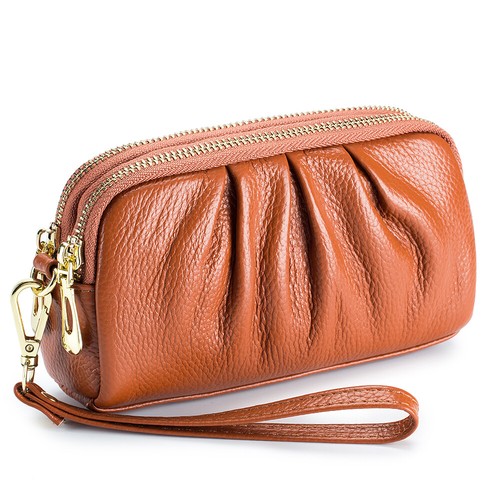 Genuine Leather Wristlet Wallet for Women Stylish Ruched Wristlet Clutch Purse - Picture 28 of 29