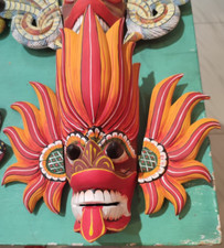 12 Inches Authentic Sri Lankan Handmade Traditional Wooden Mask Vibrant Handcra
