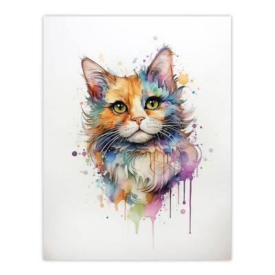 Rückseite Calico Katze Liebhaber Geschenk Aquarell Haustier Portrait Wandbild Poster Druck