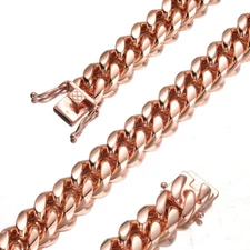 10mm/14mm Women Mens Rose Gold Stainless Steel Miami Cuban Link Chain Necklace