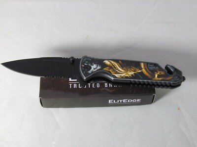 Elit Edge Folding Pocket Knife Spring Assisted Window Punch Belt Clip- Dragon