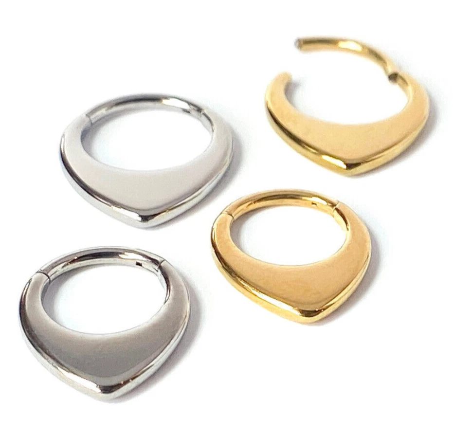 1pc Solid Titanium Flat Teardrop Hinged Segment Ring Septum Tear Drop Clicker - Image 2 of 4