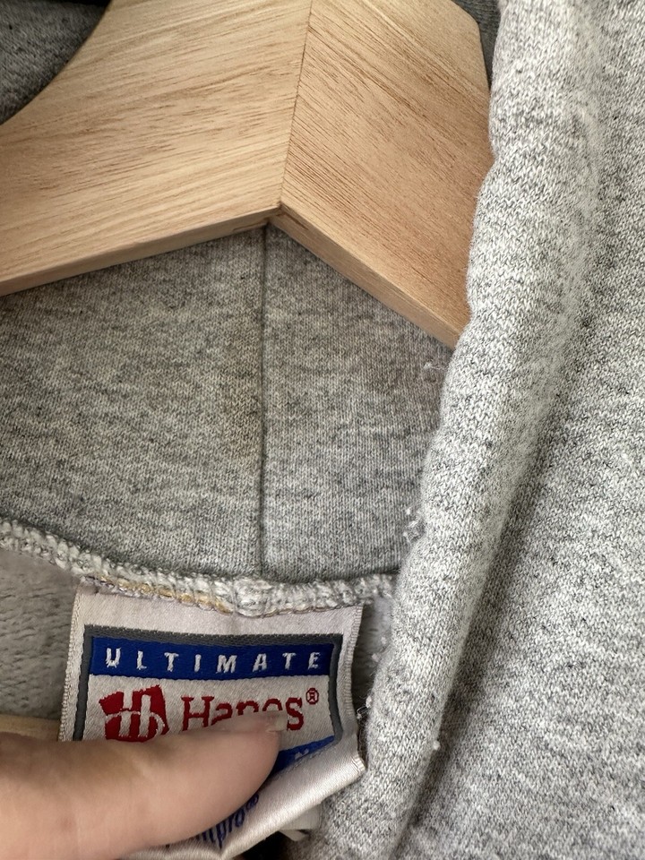 Vintage Hanes 90’s New York Yankees Logo Grey Hoodie Grunge Streetwear