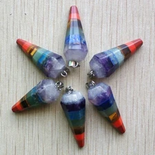 6pcs/lot Rainbow 7 Chakra Hexagonal Pyramid Shape Pendants for Jewelry Making