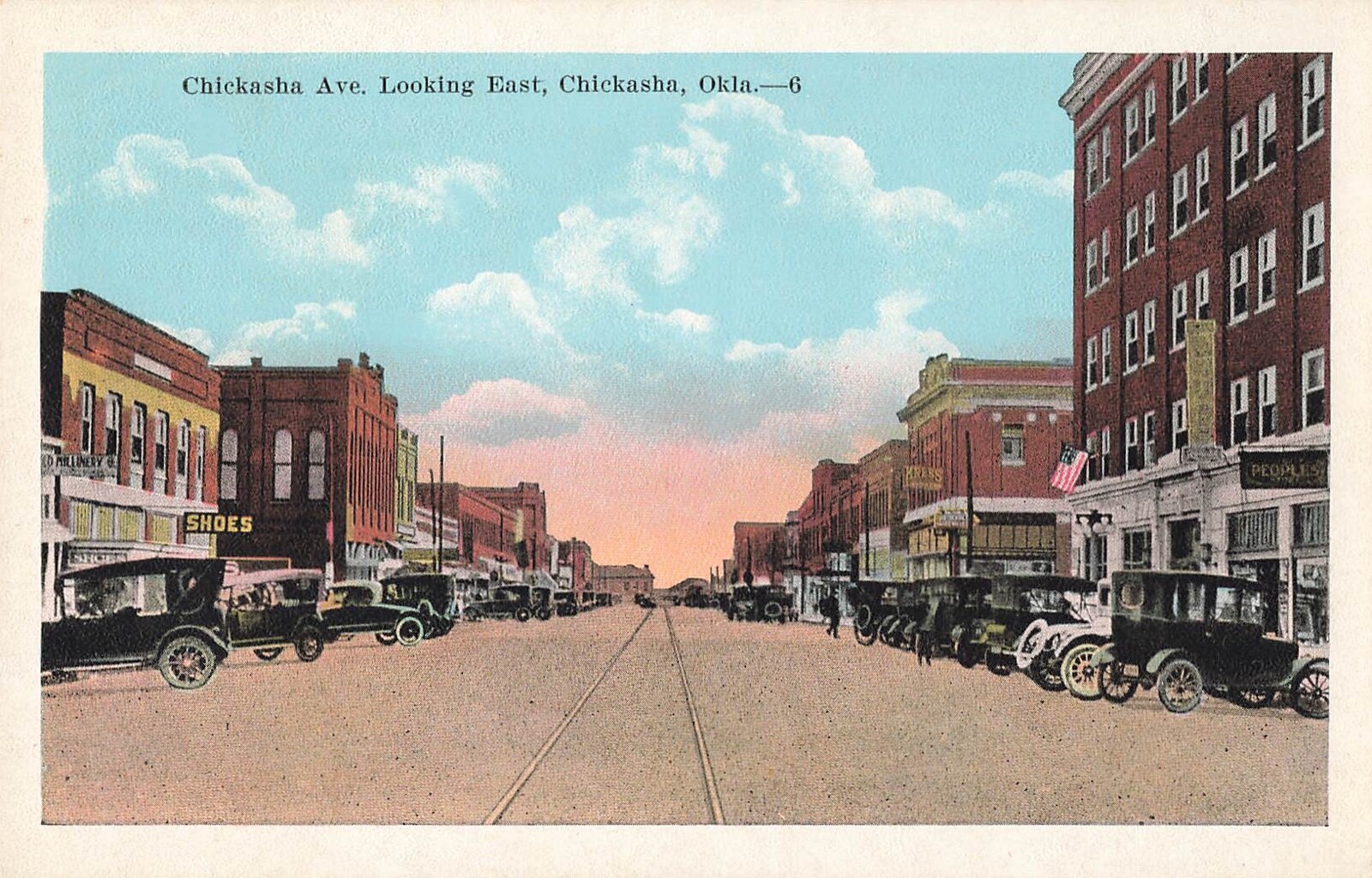 Chickasha, Oklahoma Postcard Chickasha Avenue Classic Cars c 1920s A2