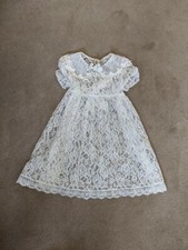 Jessica McClintock Girls Sz 6x Short Sleeve White Lace Dress Bow Sheer Vtg