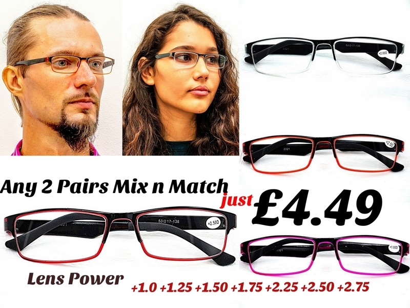Pairs Mix N Match Ultra-Lite Acetate Rubber Reading Glasses