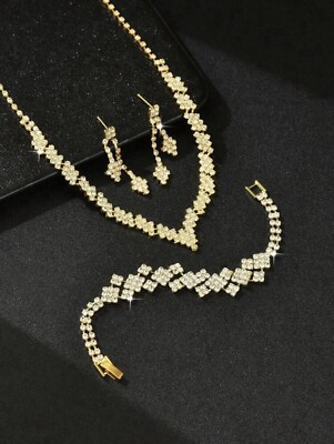 Conjunto De Joyeria Nupcial De 4 Piezas Collar Aretes Aritos 