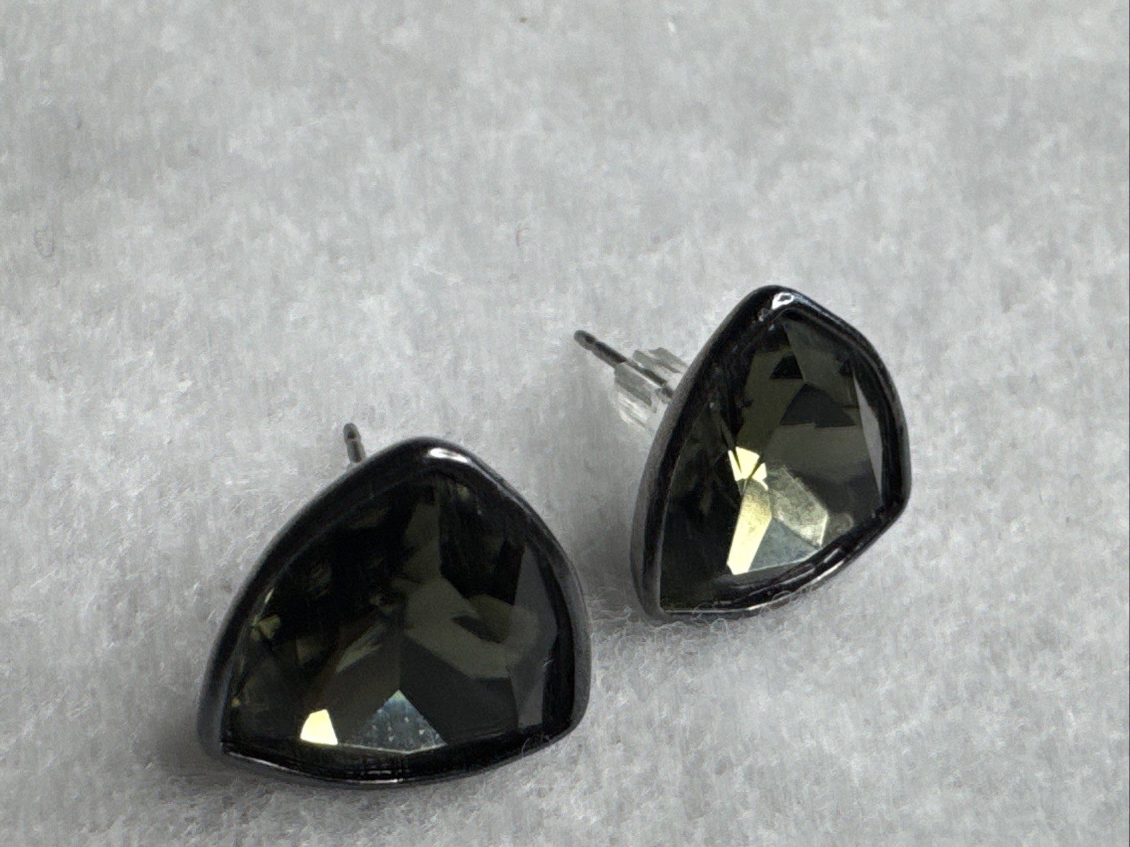 Givenchy Vintage  Crystal Stud Earrings Smoke (green)  Glass Rhinestones thumbnail 2