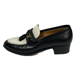 Auth GUCCI 674662 Chaussures Femme Cuir Noir Blanc