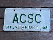 1962 Vermont vanity license plate ACSC