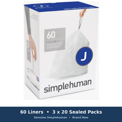 Simplehuman Code J Müllbeutel 30-45L | 3x20 = 60 Einlagen | ORIGINAL versiegelt NEU