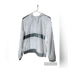 New Rue 21 Women's White Gray Reflective Lightweight Running Rain Jacket Size L