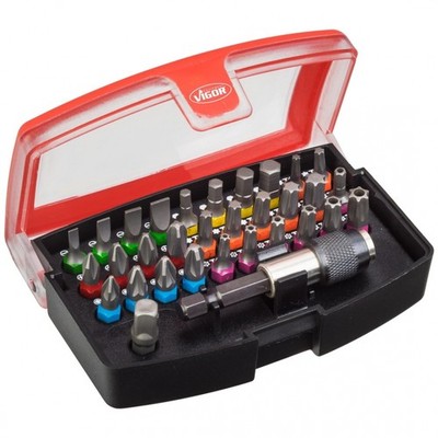 VIGOR Bit Box, 1/4' (6,3 mm) Sechskant massiv, Schlitz, Kreuzschlitz, TX