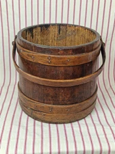 Antique 19th Century Wooden Firkin Sugar Bucket Rustic Storage Bucket