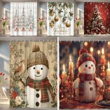 1pc Christmas Holiday Shower Curtain, Xmas Tree, Snowman Winter Bathroom Decor