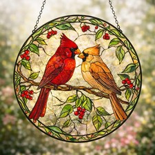 Cardinals Suncatcher Glass Window Decor Bird Art Gift
