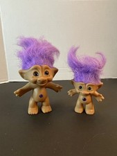 VTG 90s Pair Treasure Troll Ace Novelty Purple Hair Gem Belly Pink Hair Diamond