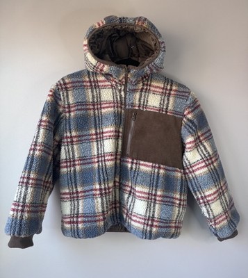 United Colors of Benetton Kids Size XL 10-11 Teddy Jacket Coat Plaid Hood