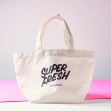 Nordstrom Super Fresh Tote Cream Beige Reusable Shopping Mini Lunch Bag