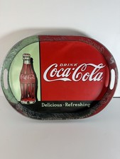 Coke Coca-Cola Galvanized Metal Advertising Oval Embossed Serving Tray