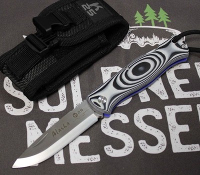K25 Messer Alaska Bushcraft Folder mit Etui Backlock 7cr17MoV Stahl G10 Griff