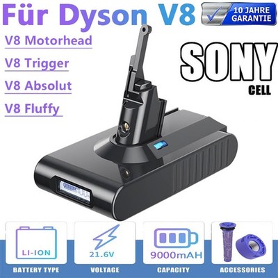 Für Dyson V8 Akku Ersatzakku SV10 Animal Absolute Staubsauger LED-Anzeige 9.0Ah