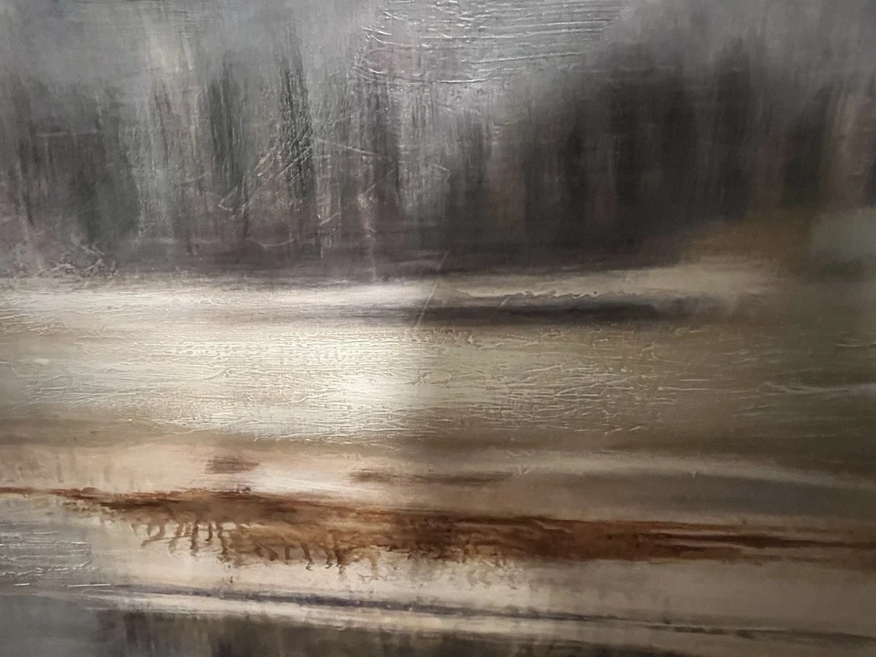 Arte de pared sereno abstracto en lienzo de bosque y lago de invierno Foto 2 de 4