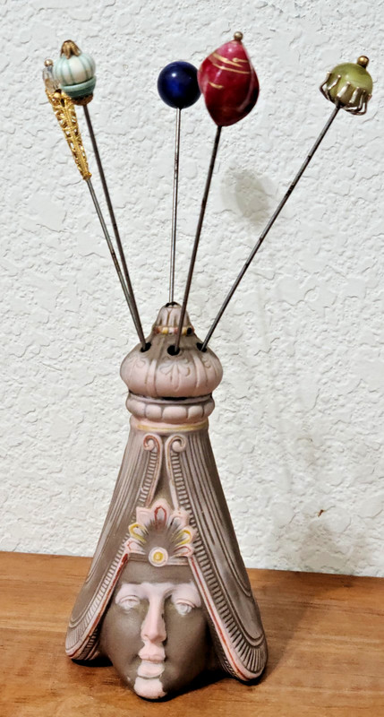 HAT PIN  HOLDER    SHAFER & VADER  ART NOUVEAU 'GYPSY or EGYPTIAN WOMAN'