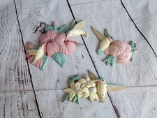 Vtg 90s Burwood Products 3 PC Set Plastic Hummingbird Wall Hanging Plaque Pastel
