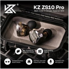 KZ ZS10 Pro Hybrid IEM Earphones, Detachable Cable, Black