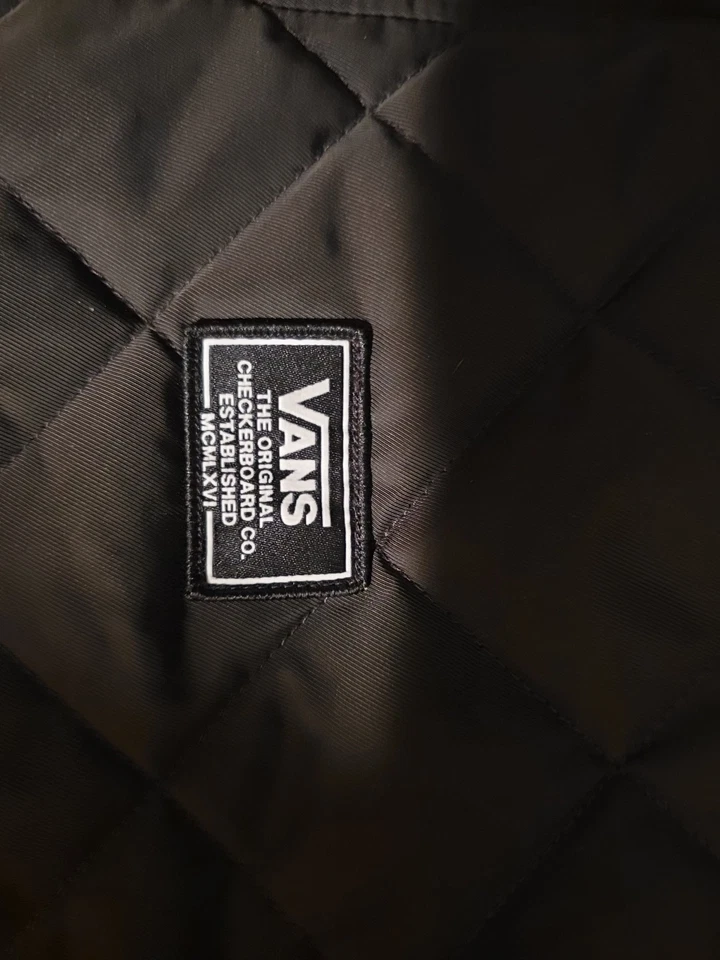 Chaqueta Vans Riley Para Hombre Mediana Negra Acolchada Botón/Crebilla Abrigo con Capucha Forro Amarillo Foto 4 de 4