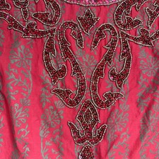 Indian Tunic in Red-Orange and Brown with Intricate Beaded Neckline