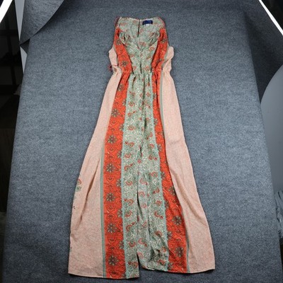 Blue Rain Dress Womens Medium Red Green Boho Maxi Sleeveless Floral Style Mylie