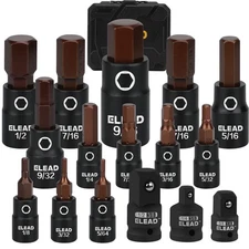 16PC Torx Bit Socket Set 1/4” 3/8” 1/2” Drive T8-T60 w/ Socket Adapters S2 Steel