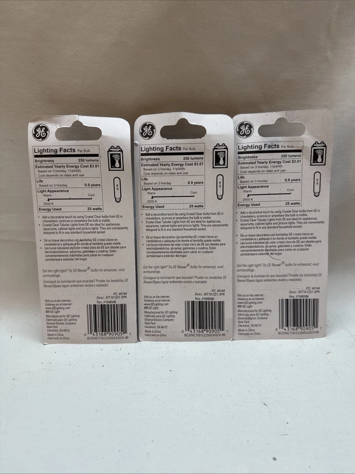 3 Pack GE 40-Watt Frosted Appliance T10 Tubular 5" Light Bulbs 250 Lumens Clear - Image 2 of 2