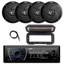 Pyle Marine Bluetooth Radio, Cover, 4x 8'' 320W Boat Speakers, Antenna Black