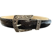 Brighton Black Leather Belt Croc AlligatorEmbossed Silver Buckle Size M/L