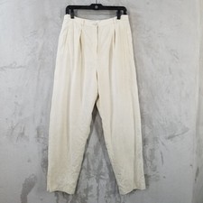 Vintage Pants Women 30" High Waist Pleated Beige 100 Linen Lined Academia Baggy
