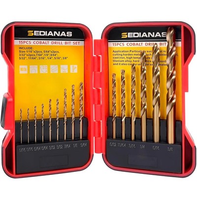 15PCS M35 Cobalt Drill Bit Set HSS for Metal Wood Plastic Case