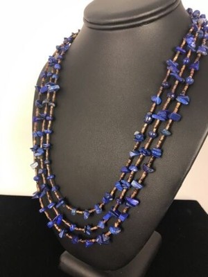 Navajo Multi Strand Necklace | Lapis Bone | Sterling Silver | 21'' 3343
