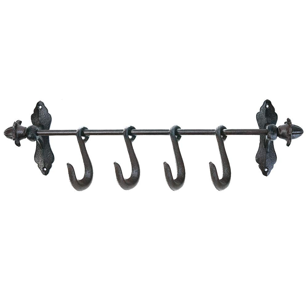 Vintage Cast Iron Wall Hook Rack - Rustic Farmhouse Wall-Mounted Hanger for C...