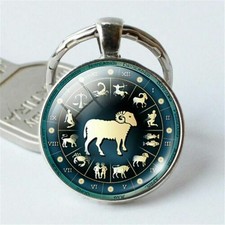 Car Jewelry 12 Constellation Round Zodiac Signs Jewelry Key Chains Bag