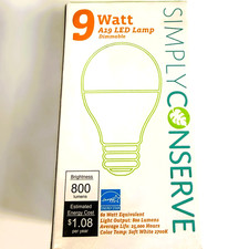Simply Conserve 9W A19 LED Light Bulbs Lot of 10 Dimmable 800 Lumens 2700K