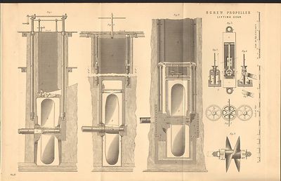 1868 DRUCK ~ SCHRAUBENPROPELLER HEBEWERK DIAGRAMME