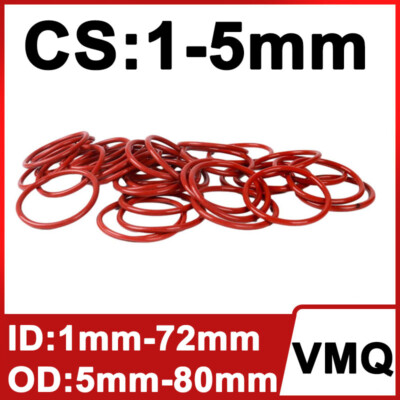 O-Ring Red Silicone Rubber Food Grade O Ring CS 1-5mm ID 1-72mm High Temperature